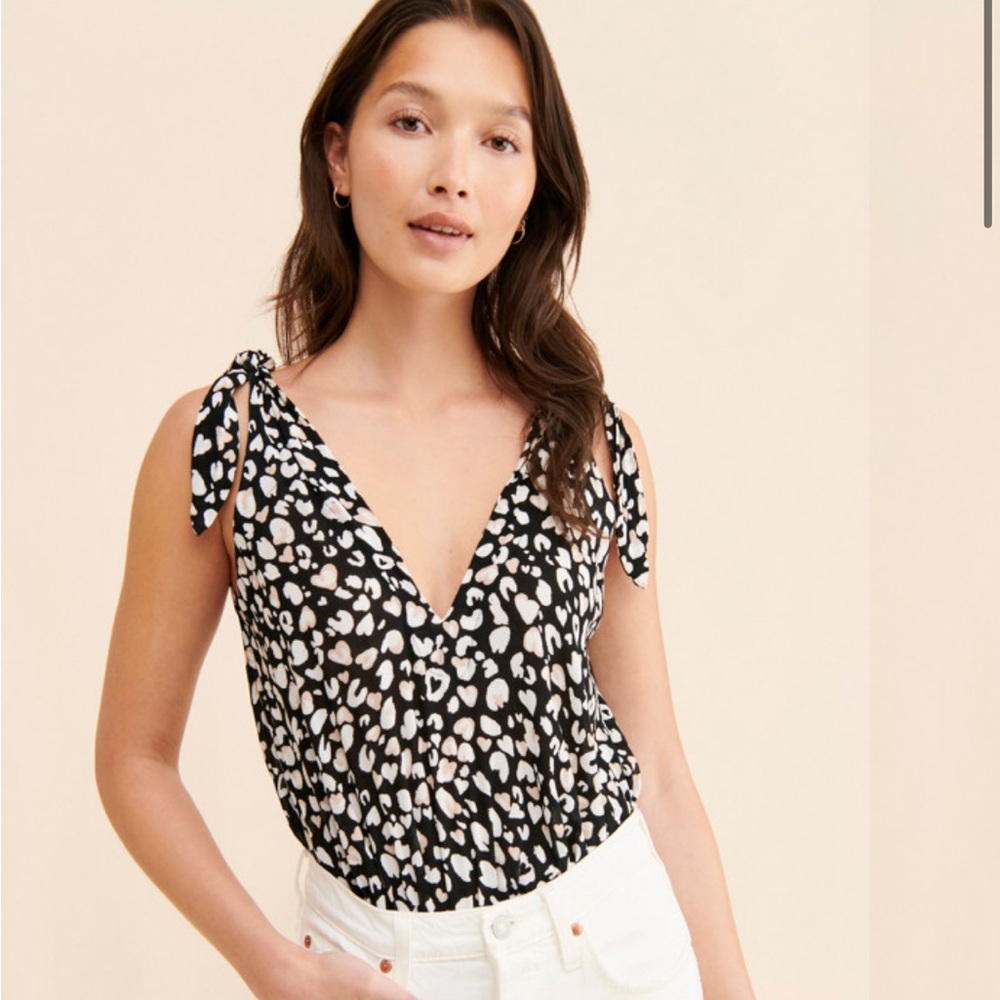 Free People Bare it All Black Animal Print Tie-Strap Bodysuit